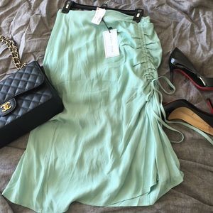 Minty silky ruched skirt